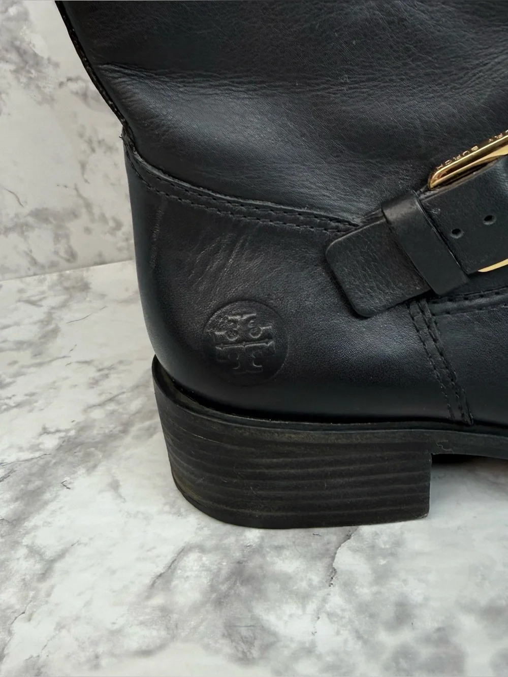 TORY BURCH Bennie Black Leather Buckled Ankle Biker Riding Boots Women’s Sz 8.5